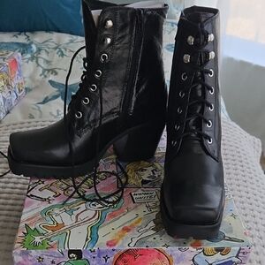 Jeffrey Campbell Black Lace-Up Platform Ankle Boots